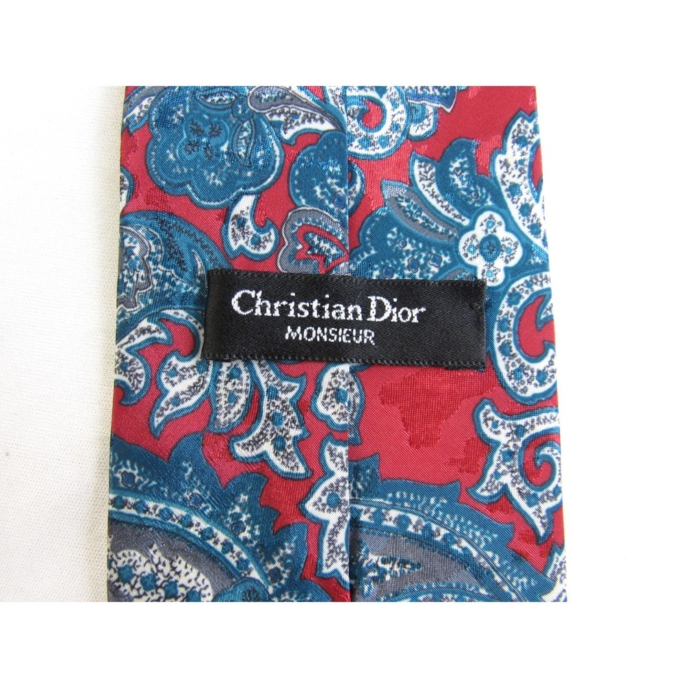 Christian Dior Monsieur Tie Burgundy & Teal Paisley and Vine Pattern USA - Picture 6 of 6
